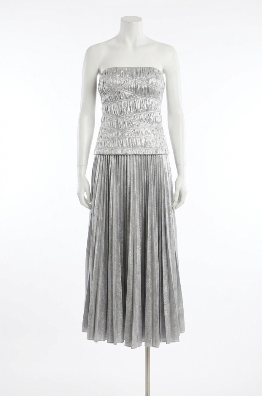 NEW ACLER rockland midi dress in dove metallic
